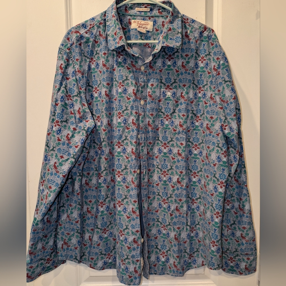 The Original Penguin Men’s Button-Up—Blue Floral & Animal Print,Great Condition